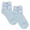 Picture of Meia Pata Extra Large Satin Double Bow Ankle Socks - Baby Blue