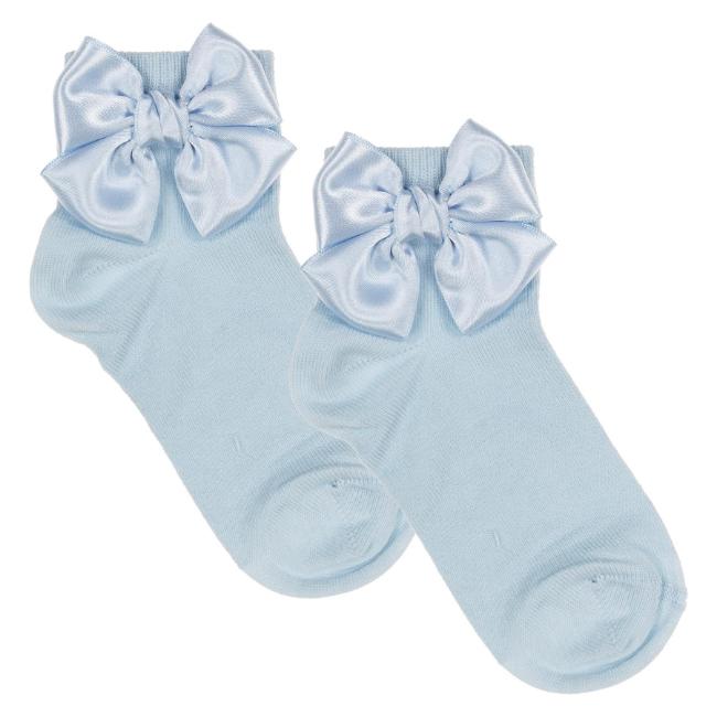 Picture of Meia Pata Extra Large Satin Double Bow Ankle Socks - Baby Blue