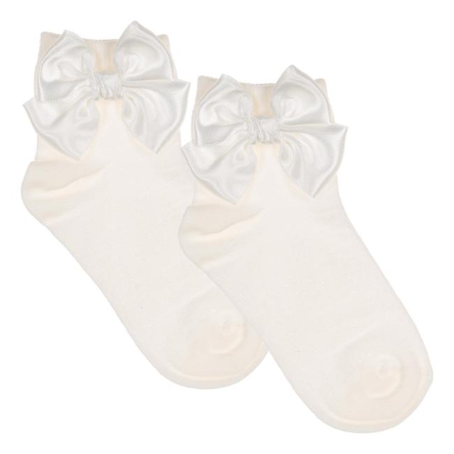 Picture of Meia Pata Extra Large Satin Double Bow Ankle Socks - Ivory