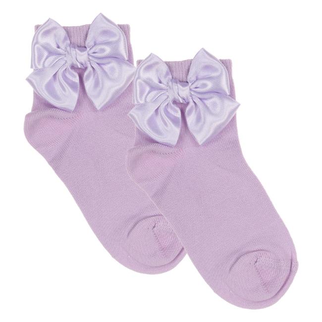 Picture of Meia Pata Extra Large Satin Double Bow Ankle Socks - Lilac