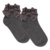 Picture of Meia Pata Extra Large Satin Double Bow Ankle Socks - Dark Grey