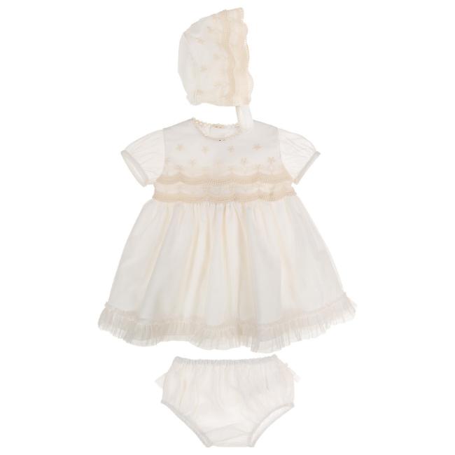 Picture of Miranda Baby Girls Tulle & Lace Occasion Dress Bonnet & Panties Set X 3 - Ivory 