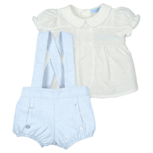 Picture of Mac Ilusion Baby Specially Collection Boys Smocked Top & Romper Set X 2 - Ivory Blue