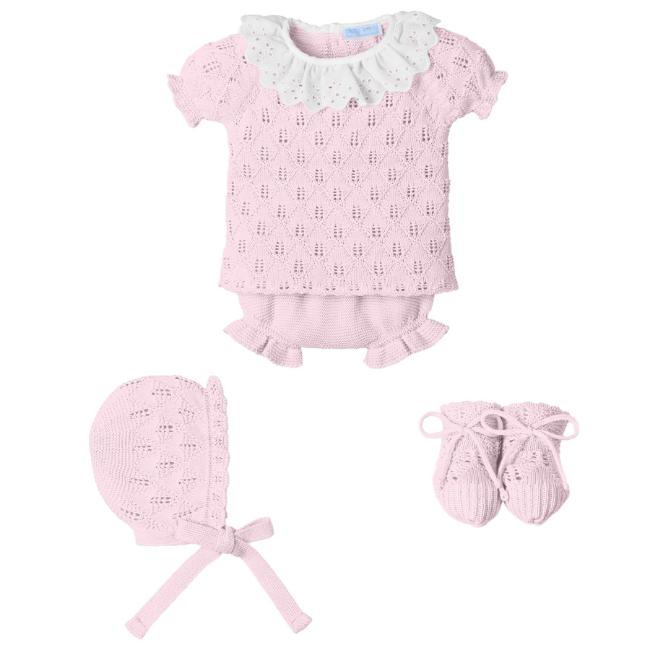 Picture of Mac Ilusion Baby Resplent Collection Girls Jampant Bonnet Booties Set X 4 - Rosa Pink