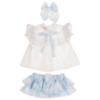 Picture of Puro Mimo Summer Collection Girls Blouse Skirted Jampants & Hairclip Set X 3 - White Pale Blue