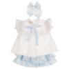 Picture of Puro Mimo Summer Collection Girls Blouse Skirted Jampants & Hairclip Set X 3 - White Pale Blue