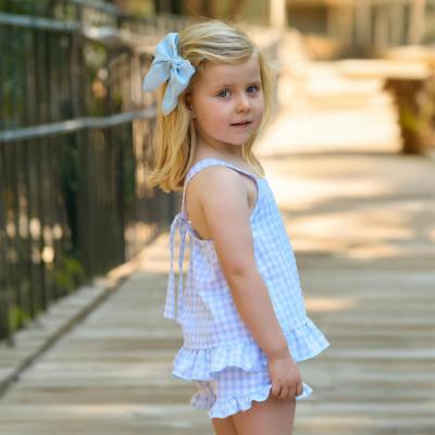 Picture of Rapife Summer Girls Gingham Ruffle Tunic & Shorts Set - White Sky Blue 