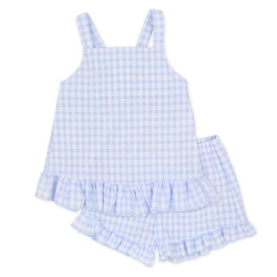 Picture of Rapife Summer Girls Gingham Ruffle Tunic & Shorts Set - White Sky Blue 