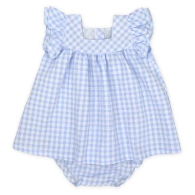 Picture of Rapife Summer Girls Gingham Dress & Panties Set - White Sky Blue 