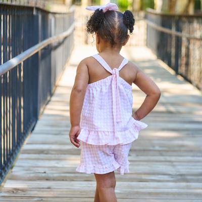 Picture of Rapife Summer Girls Gingham Ruffle Tunic & Shorts Set - White Pink