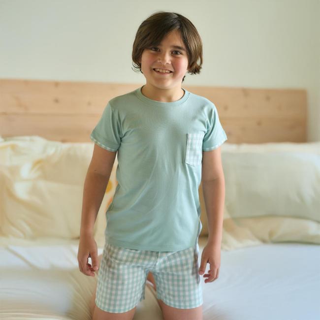 Picture of Rapife Summer Boys Gingham Pocket Top & Gingham Shorts Set - Sage Green