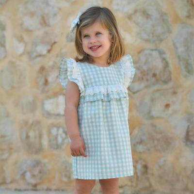 Picture of Rapife Summer Girls Lace Ruffle Gingham Dress - Sage Green