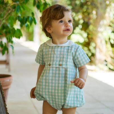 Picture of Rapife Summer Boys Gingham Romper - White Sage Green