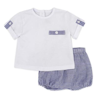 Picture of Rapife Summer Baby Boys Gingham Pants & T-shirt Set - White Navy Blue