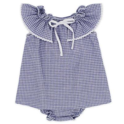 Picture of Rapife Summer Girls Wide Ruffle Collar Dress & Panties Set X 2 - Navy Blue Gingham