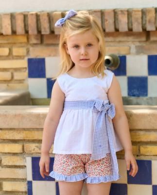 Picture of Rapife Summer Girls Plumetti Tunic & Floral Shorts Set - White Navy Blue 