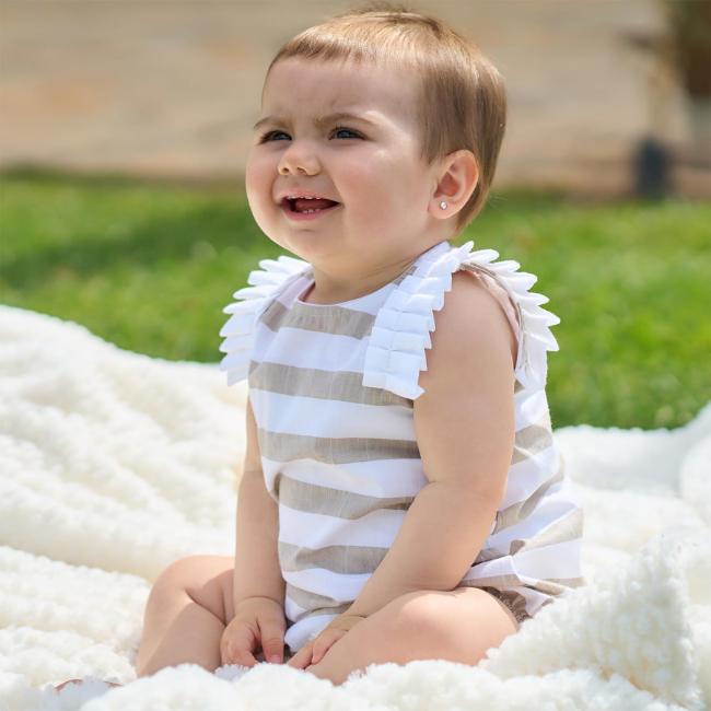 Picture of Rapife Summer Baby Girls Wide Stripe Romper - Beige White