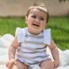 Picture of Rapife Summer Baby Girls Wide Stripe Romper - Beige White