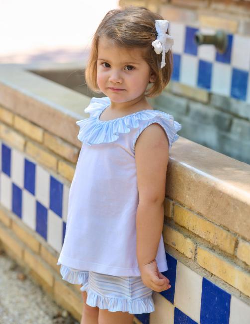 Picture of Rapife Summer Girls Ruffle Tunic & Stripe Shorts Set - Sky Blue