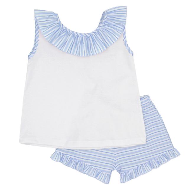 Picture of Rapife Summer Baby Girls Ruffle Tunic & Stripe Shorts Set - Sky Blue