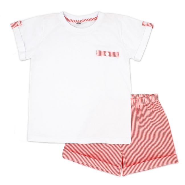 Picture of Rapife Summer Boys Gingham Shorts & T-shirt Set - White Orange