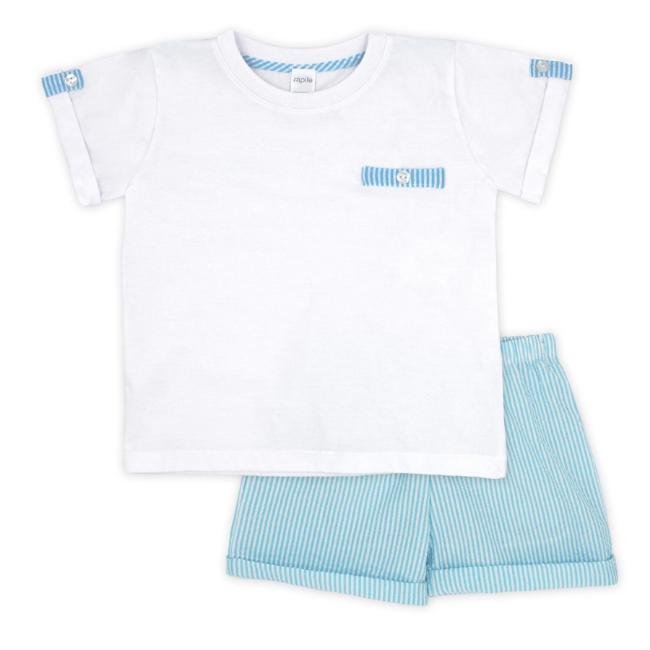 Picture of Rapife Summer Boys Gingham Shorts & T-shirt Set - White Turquoise