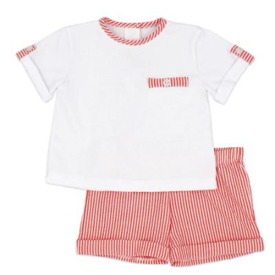 Picture of Rapife Summer Baby Boys Gingham Shorts & T-shirt Set - White Orange