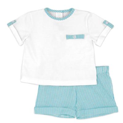 Picture of Rapife Summer Baby Boys Gingham Shorts & T-shirt Set - White Turquoise