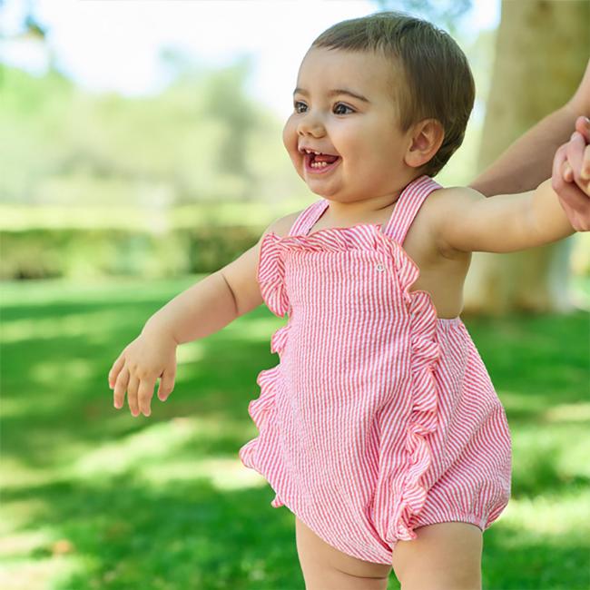 Picture of Rapife Summer Baby Girls Ruffle Romper - Orange Gingham