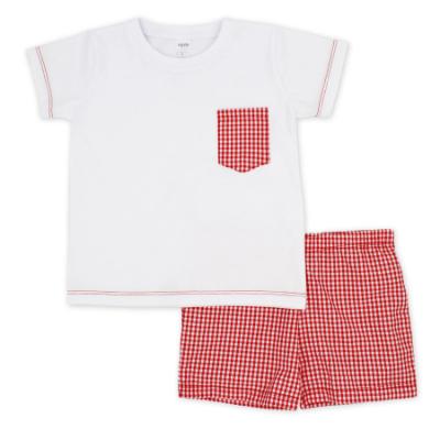 Picture of Rapife Summer Boys Gingham Shorts & T-shirt Set - White Red