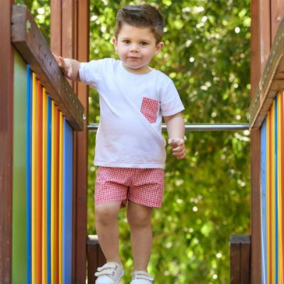 Picture of Rapife Summer Boys Gingham Shorts & T-shirt Set - White Red