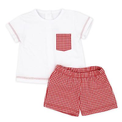 Picture of Rapife Summer Baby Boys Gingham Shorts & T-shirt Set - White Red 