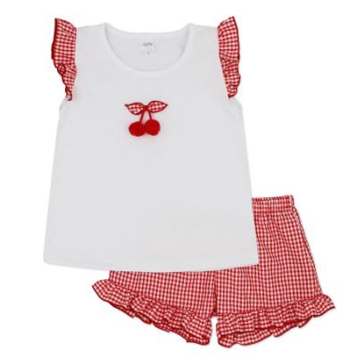 Picture of Rapife Summer Girls Cherry Tunic & Ruffle Shorts Set - White Red Gingham