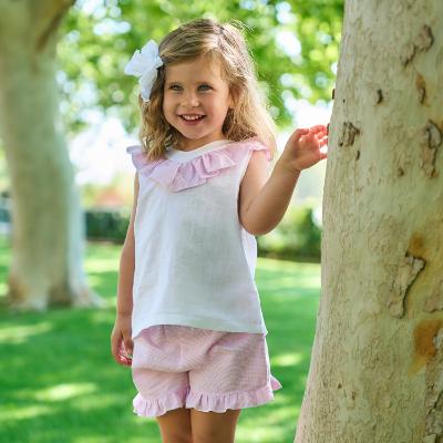 Picture of Rapife Summer Girls Ruffle Tunic & Shorts Set - White Sky Blue