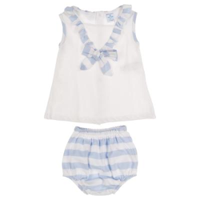 Picture of Sardon Baby Summer Collection Girls Pique Dress & Panties Set X 2 - White Pale Blue