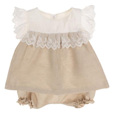 Picture of Rapife Summer Baby Girls Lace Bodice Top & Bloomer Set X 2 - Ivory Beige 