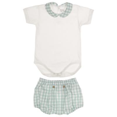 Picture of Rapife Summer Baby Boys Bodysuit & Gingham Pants Set X 2 - Sage Green