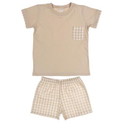 Picture of Rapife Summer Boys Gingham Pocket Top & Gingham Shorts Set - Beige