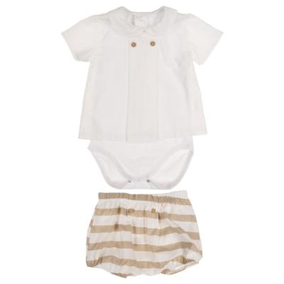 Picture of Rapife Summer Baby Boys Bodysuit & Wide Stripe Pants Set X 2 - Beige White