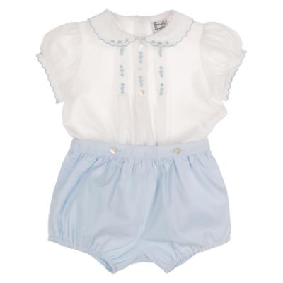 Picture of Sarah Louise Baby Girls Embroidered Jampant Set X 2 - White Pale Blue 