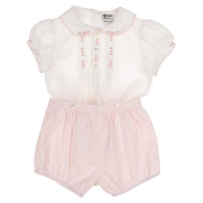 Picture of Sarah Louise Baby Girls Embroidered Jampant Set X 2 - White Pink