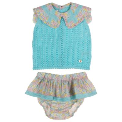 Picture of Foque Baby Girls Skirted Jampant Set - Turquoise Pink Floral 