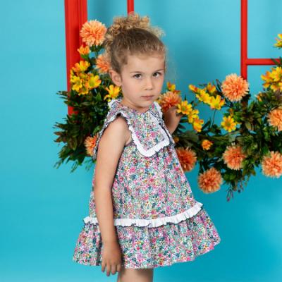 Picture of Foque Girls A Line Floral Dress - Fuchsia Pink Navy