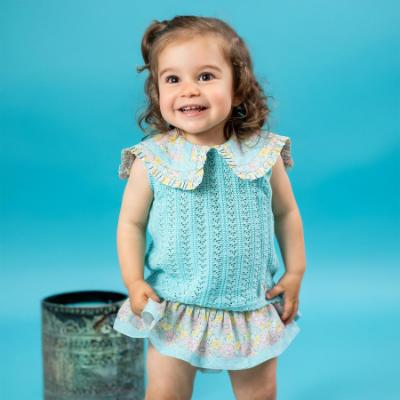 Picture of Foque Baby Girls Skirted Jampant Set - Turquoise Pink Floral 