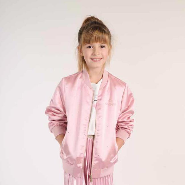 Picture of Lili Gaufrette Girls Diamante Satin Bomber Jacket - Pink