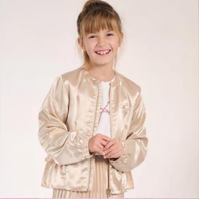 Picture of Lili Gaufrette Girls Ruffle Satin Jacket -  Light Gold